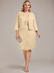 Sheath/Column Scoop Knee-Length Chiffon Lace Mother of the Bride Dress With Beading