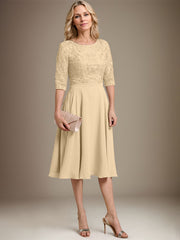A-line Scoop Knee-Length Lace Chiffon Mother of the Bride Dress