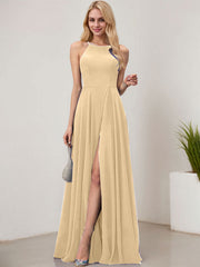 A-line Scoop Floor-Length Chiffon Evening Dress