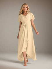 A-Line V-Neck Asymmetrical Chiffon Mother of the Bride Dress