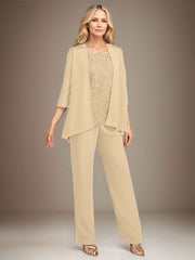 Stormy 3 Piece Long Mother of the Bride Pant Suits with Appliques