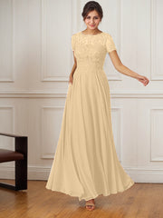 A-Line Boat-Neck Floor-Length Sequins Chiffon Mother of the Bride Dress