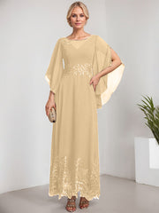 A-line Scoop Illusion Ankle-Length Lace Chiffon Mother of the Bride Dress With Sequins