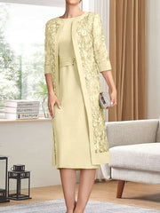 Sheath/Column Scoop Knee-Length Chiffon Mother of the Bride Dress With Pleated Sequins