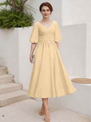A-Line V-Neck 1/2 Sleeves Chiffon Mother Of The Bride Dresses With Lace