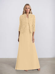 Sheath/Column Square Neck Floor-Length Chiffon Mother of the Bride Dress