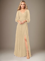 A-Line V-Neck Floor-Length Chiffon Mother of the Bride Dress