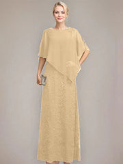 Sheath/Column Scoop Floor-Length Chiffon Lace Mother of the Bride Dress With Sequins Beading