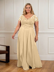 A-Line V-Neck Lace Chiffon Mother of the Bride Dress