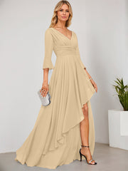 A-line V-Neck Floor-Length Chiffon Mother of the Bride Dress With Cascading Ruffles