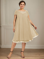 Empire Scoop Illusion Knee-Length Chiffon Lace Mother of the Bride Dress With Sequins Beading