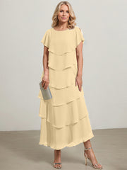 A-line Scoop Asymmetrical Chiffon Mother of the Bride Dress With Ruffle