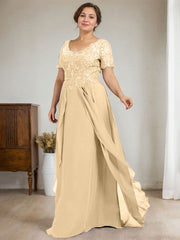 A-line V-Neck Floor-Length Chiffon Lace Mother of the Bride Dress