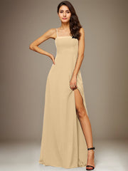 A-line Square Floor-Length Chiffon Evening Dress