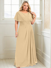 A-line Scoop Floor-Length Chiffon Mother of the Bride Dress With Pleated Beading