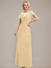 Sheath/Column Scoop Illusion Floor-Length Lace Chiffon Mother of the Bride Dress With Sequins