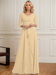 A-line V-Neck Floor-Length Chiffon Mother of the Bride Dress With Pleated Beading