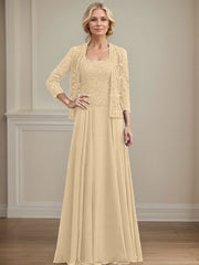 A-Line Square Neckline Chiffon Mother Of The Bride Dresses With Lace