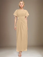 A-line Scoop Ankle-Length Chiffon Mother of the Bride Dress With Beading Pleated