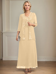 A-line V-Neck Ankle-Length Lace Sequin Chiffon Mother of the Bride Dress