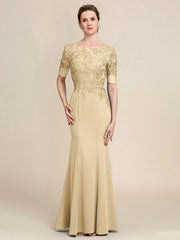 Grey Blue Mermaid Floor Length Chiffon Mother of Bride Dress With Appliques