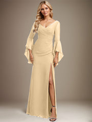 Sheath/Column V-Neck Floor-Length Chiffon Evening Dress With Pleated