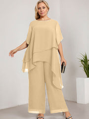 Separates Jumpsuit/Pantsuit Scoop Ankle-Length Chiffon Mother of the Bride Dress