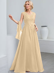 A-Line V-Neck Sleeveless Chiffon Mother Of The Bride Dresses With Lace