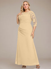 A-line Scoop Floor-Length Chiffon Lace Mother of the Bride Dress With Sequins Beading Pleated