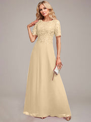 A-Line Round Neck Sequin Mother of Bride Dress With Appliques