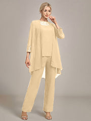 Navy Long Sleeves 3 Pieces Mother of the Bride Pant Suits