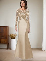 Scoop Neck Long Sleeves Floor-Length Satin/Sequined Mother Of The Bride Dresses