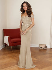 Off-The-Shoulder Elegant Elastic Satin Mother Of The Bride Dresses With Beaded Embroidery
