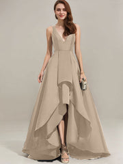 A-line V-Neck Asymmetrical Satin Evening Dress