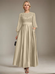 A-line Scoop Ankle-Length Lace Satin Chiffon Mother of the Bride Dress With Sequins