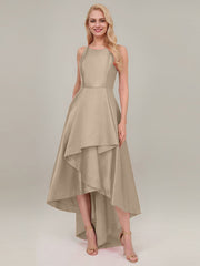 A-line Scoop Asymmetrical Satin Evening Dress