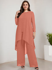 Separates Jumpsuit/Pantsuit Scoop Floor-Length Chiffon Mother of the Bride Dress With Beading Sequins