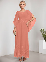 A-line Scoop Illusion Ankle-Length Lace Chiffon Mother of the Bride Dress With Sequins