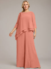 Separates Jumpsuit/Pantsuit Scoop Floor-Length Chiffon Mother of the Bride Dress With Beading