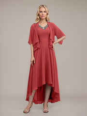 A-line V-Neck Asymmetrical Chiffon Mother of the Bride Dress With Beading Sequins
