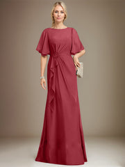 A-line Scoop Floor-Length Chiffon Mother of the Bride Dress With Cascading Ruffles Beading Sequins