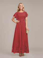A-line Scoop Ankle-Length Lace Chiffon Mother of the Bride Dress With Sequins