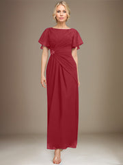 A-line Scoop Ankle-Length Chiffon Mother of the Bride Dress With Beading Pleated