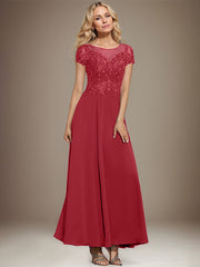 A-line Scoop Illusion Ankle-Length Lace Chiffon Mother of the Bride Dress With Sequins
