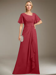 A-line Asymmetrical Floor-Length Chiffon Mother of the Bride Dress With Pleated Beading Sequins