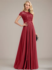A-line Scoop Illusion Floor-Length Lace Chiffon Mother of the Bride Dress