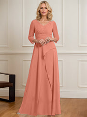 A-line V-Neck Floor-Length Chiffon Mother of the Bride Dress With Pleated Beading