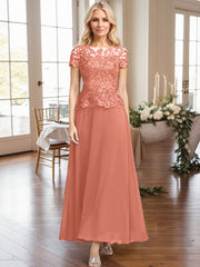 A-Line Illusion Neck Ankle-Length Chiffon Mother Of The Bride Dresses With Lace