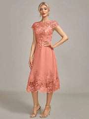 Dusty Rose A-Line Tea-Length Mother of the Bride Dress With Sequins