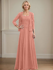 A-Line Square Neckline Chiffon Mother Of The Bride Dresses With Lace